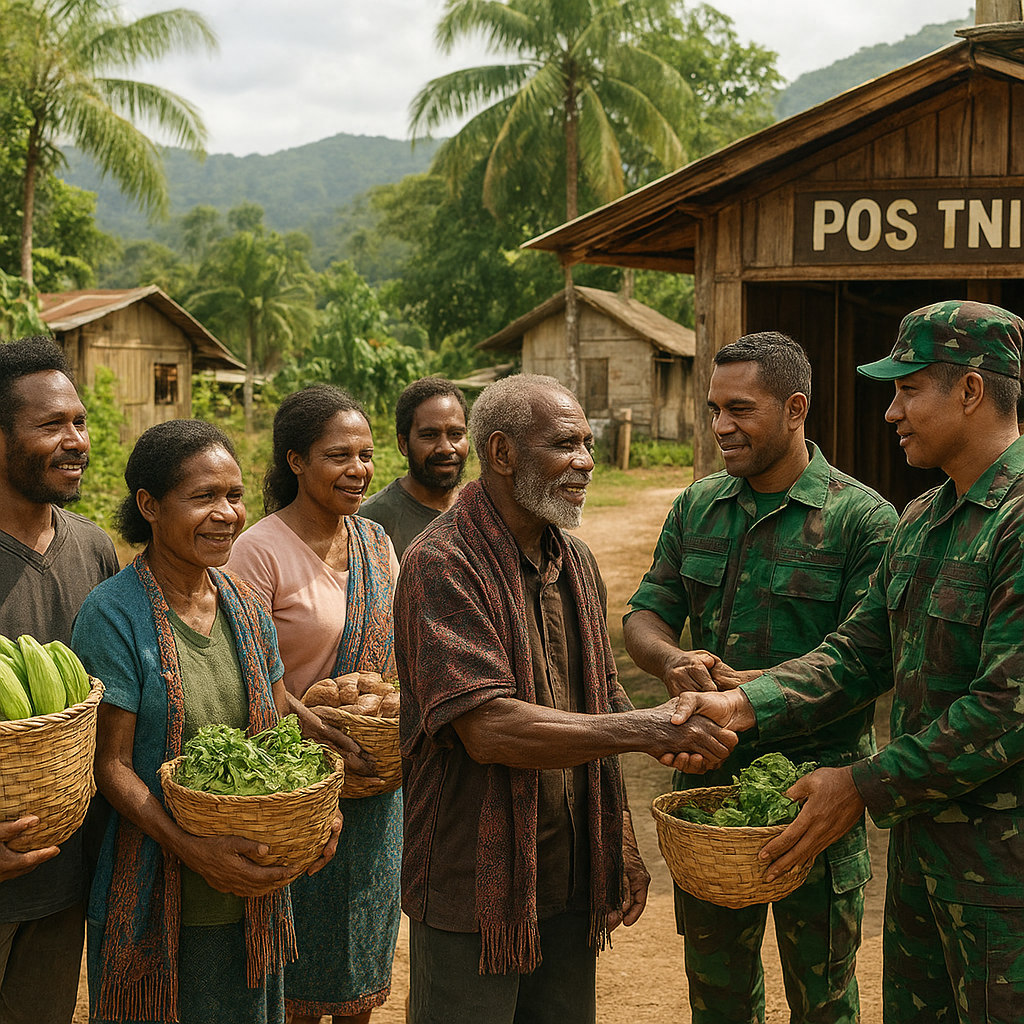 Haru di Papua: Warga Soanggama Bawa Hasil Kebun ke Pos TNI, Simbol Kepercayaan yang Tumbuh dari Hati