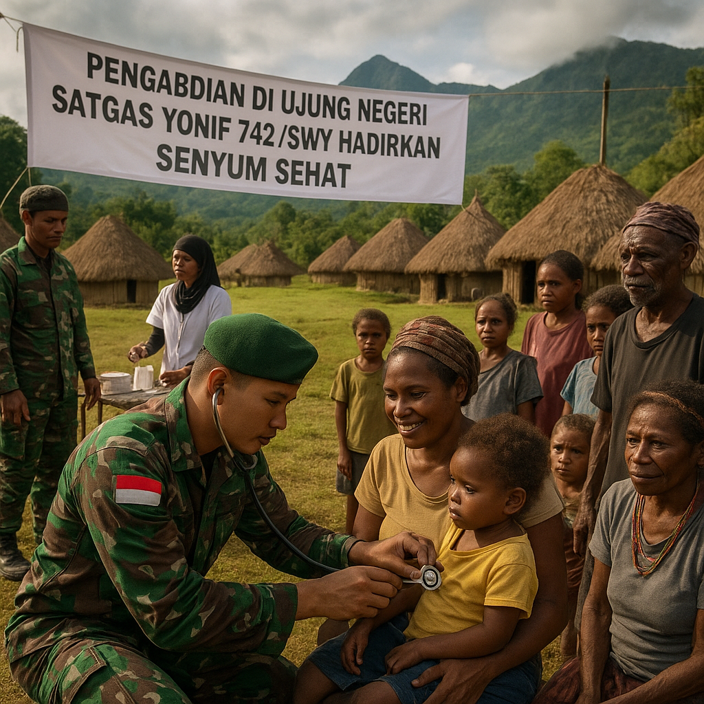 Pengabdian di Ujung Negeri, Satgas Yonif 742/SWY Hadirkan Senyum Sehat dari Honai ke Honai