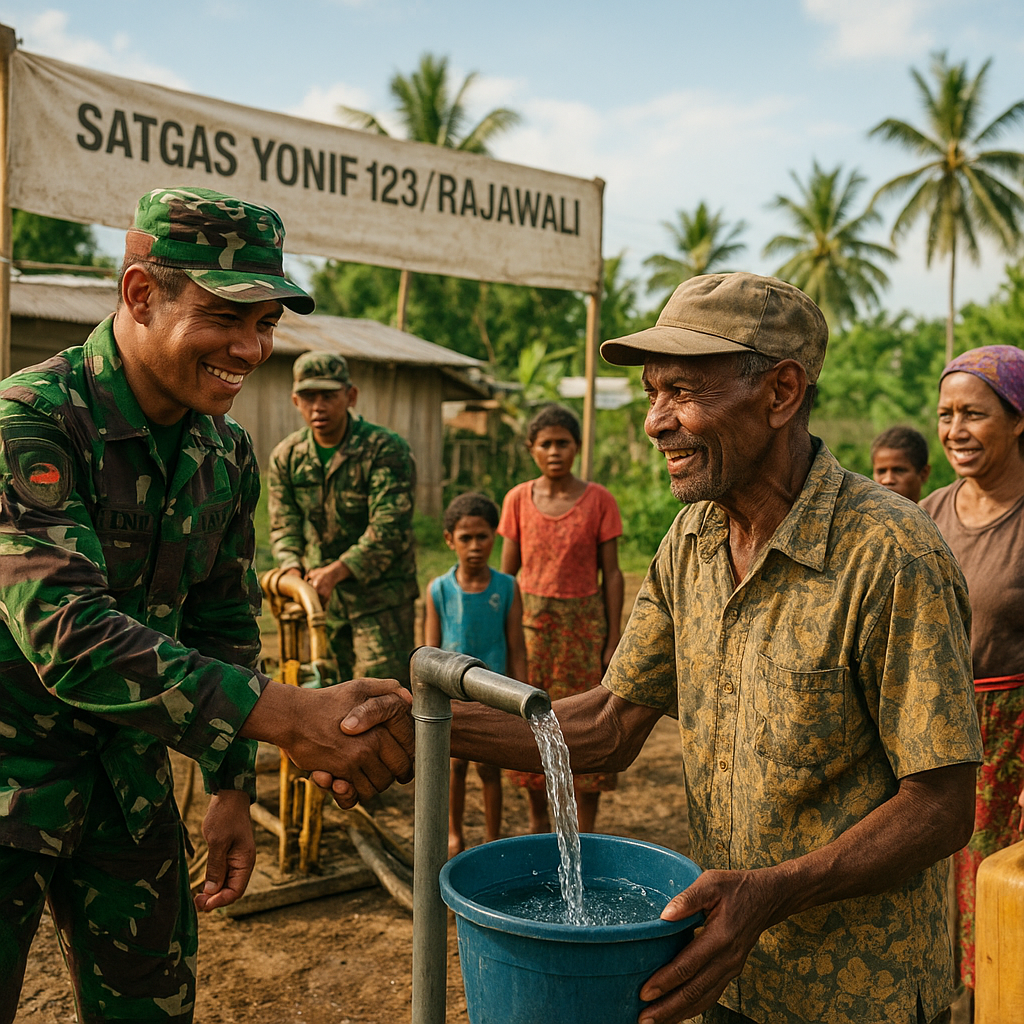 Satgas Yonif 123/Rajawali Bangun Sumur Bor untuk Warga Kampung Kiworo di Distrik Kimaam