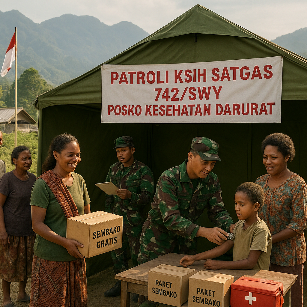 Patroli Kasih di Ufuk Timur, Satgas 742/SWY Hadirkan Rasa Aman dan Sehat bagi Warga Mbu