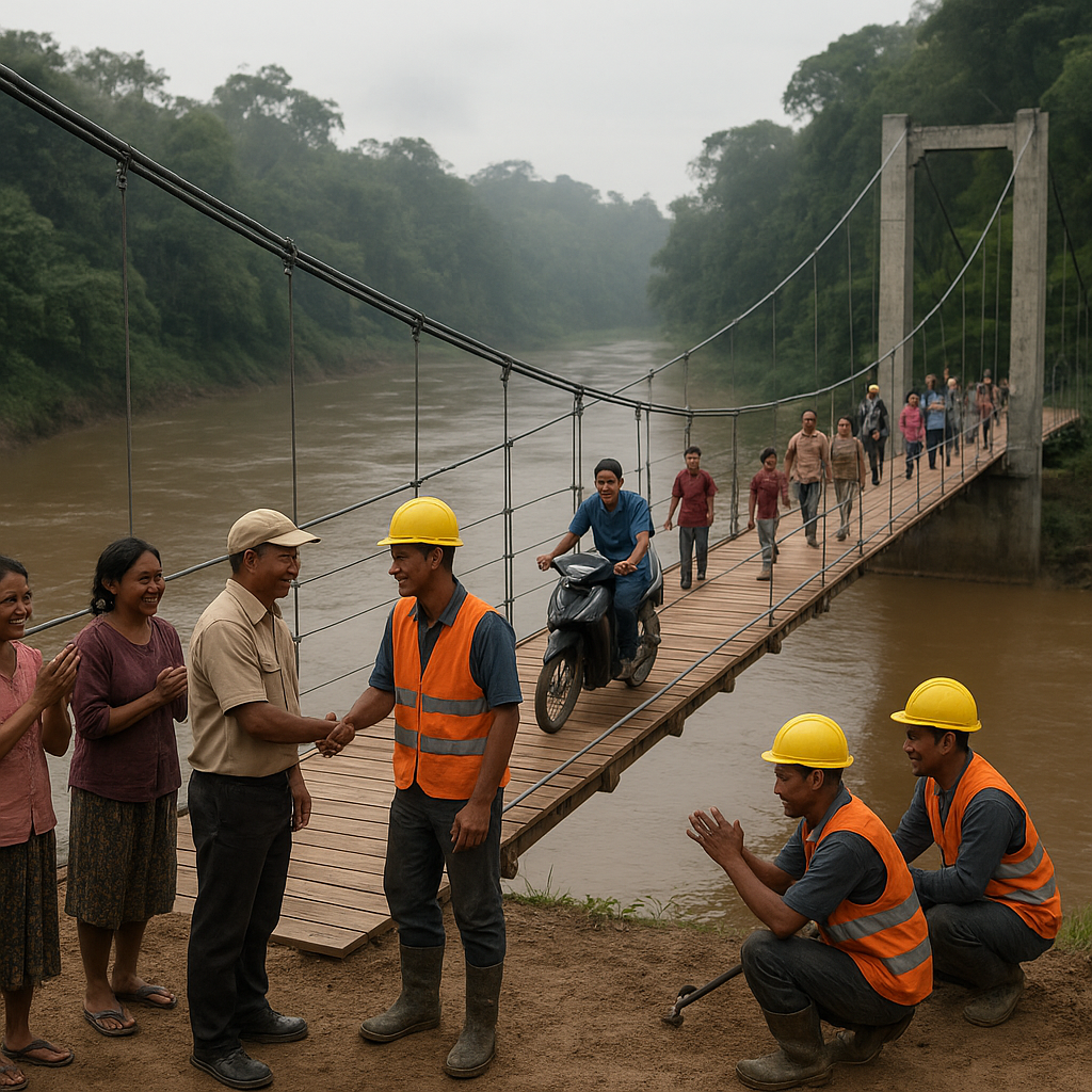 Jembatan Gantung di Perbatasan Kalimantan-Malaysia Akhirnya Diperbaiki Setelah 5 Tahun Rusak