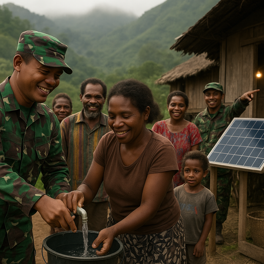 TNI AD Bangun Titik Air Bersih dan Sumber Listrik untuk Warga Jayawijaya di Papua Pegunungan