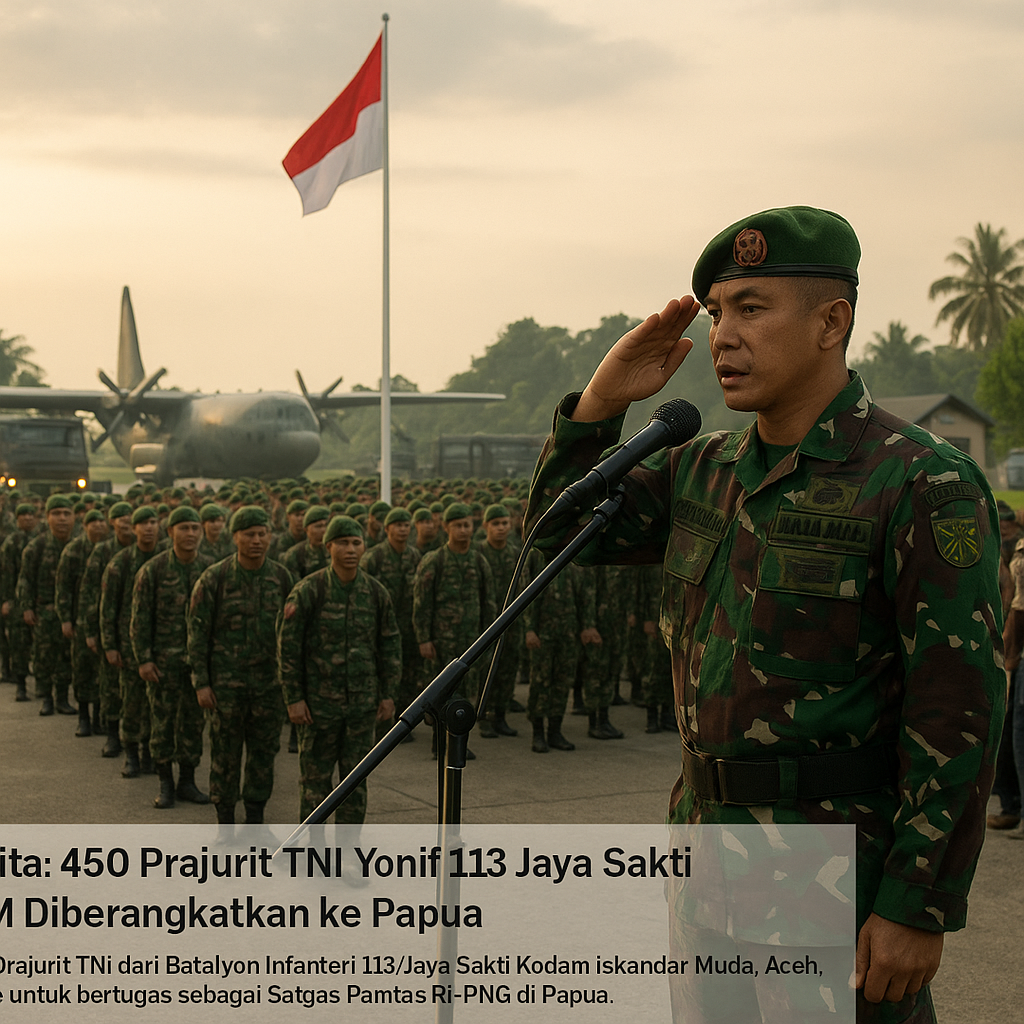 450 Prajurit TNI Yonif 113 Jaya Sakti Kodam IM Diberangkatkan ke Papua