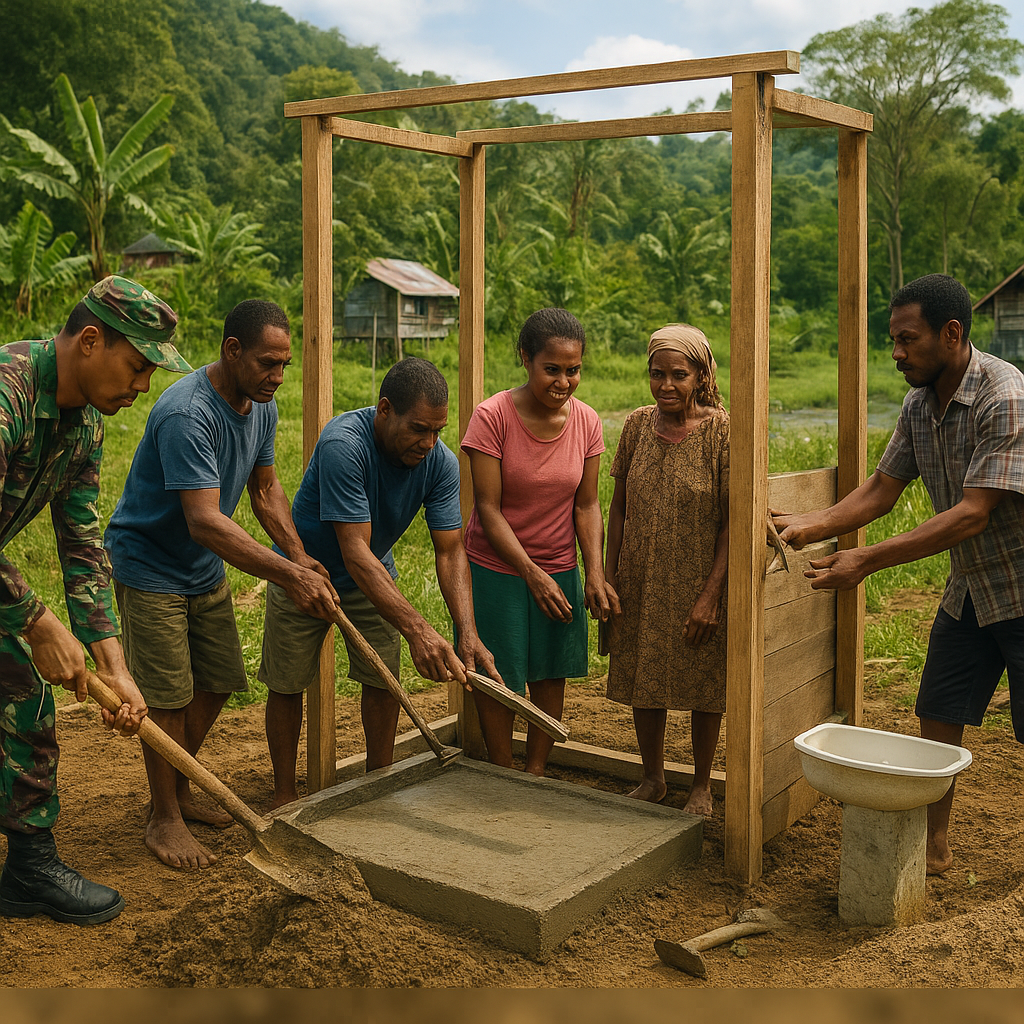 Tak Hanya Jaga Perbatasan, Satgas Yonif 403/WP Bangun Toilet untuk Warga Papua Demi Pola Hidup Sehat