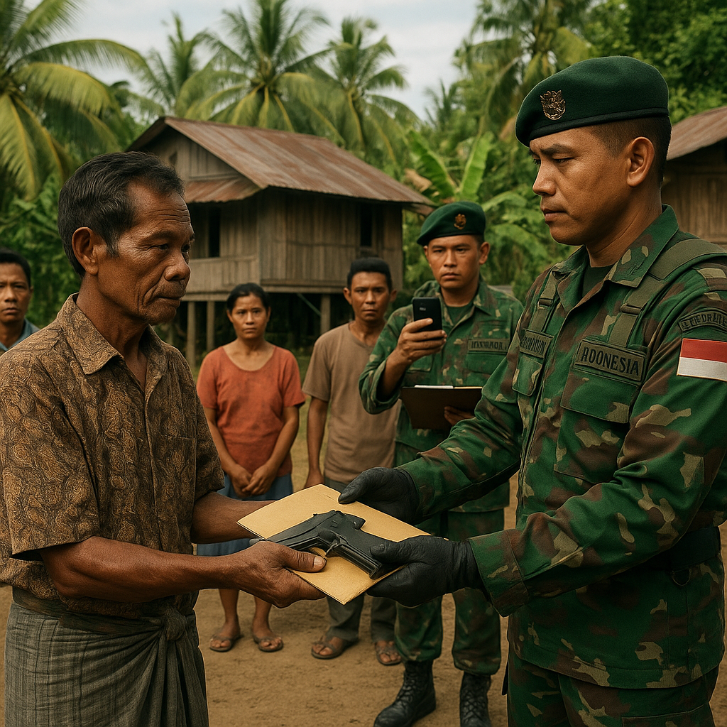 Heboh! Warga Perbatasan RI-Malaysia Serahkan Senjata Api Ilegal ke Satgas Yonarmed 19/Bogani