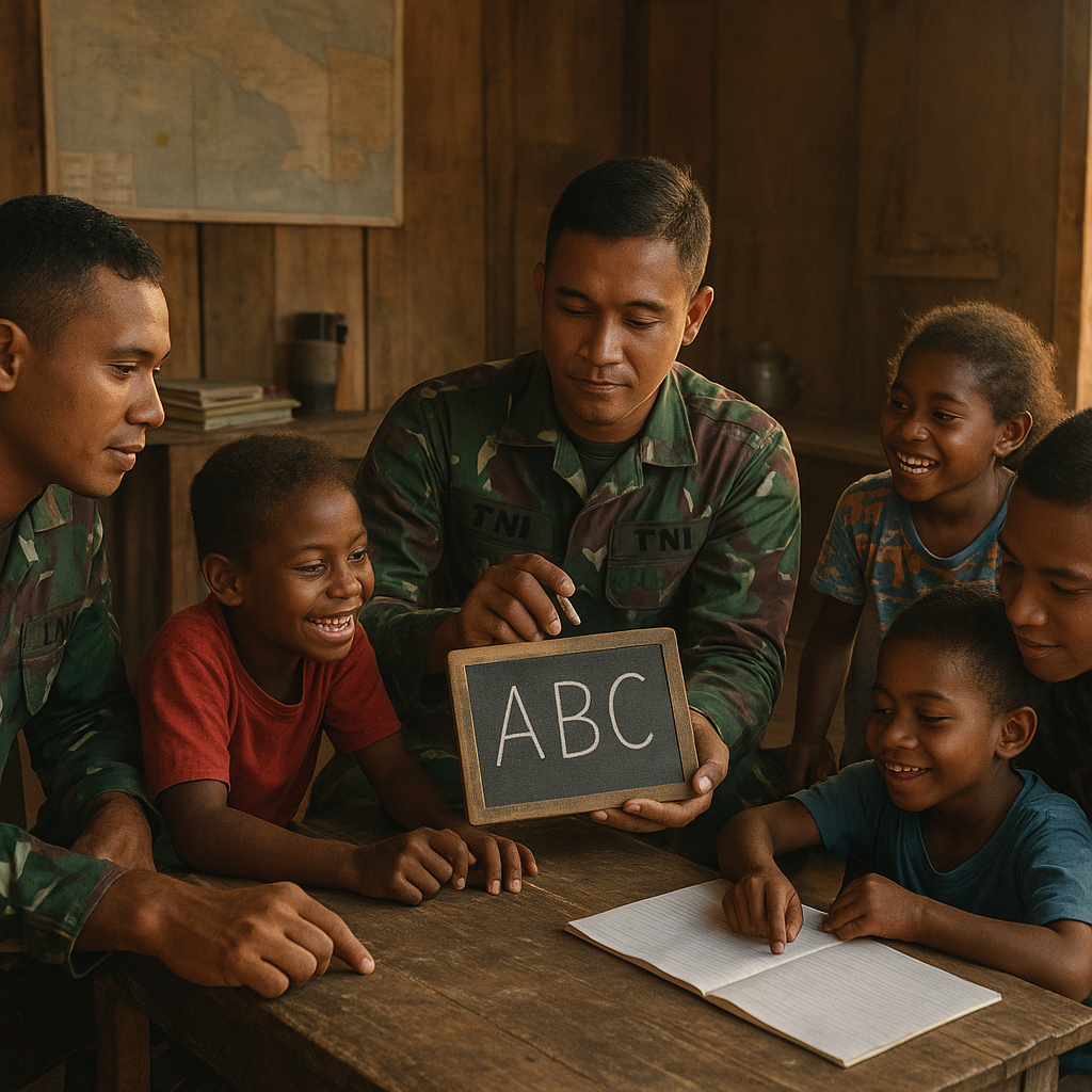Patroli Sambil Mengajar: Prajurit Perbatasan Ngabuburit dengan Anak–anak Papua di Pos Perbatasan Skofro