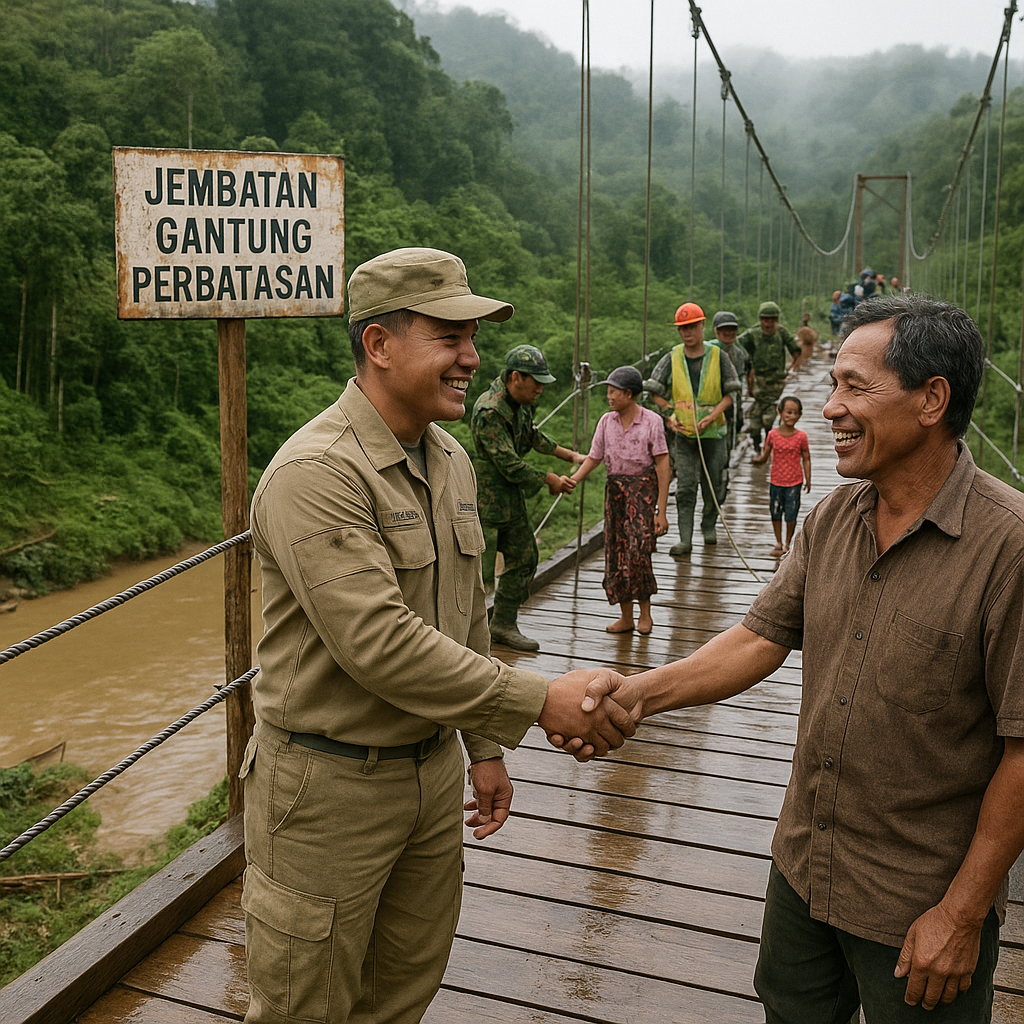 Jembatan Gantung di Perbatasan Kalimantan Mulai Dibangun, Warga Lepas dari Isolasi Musim Hujan