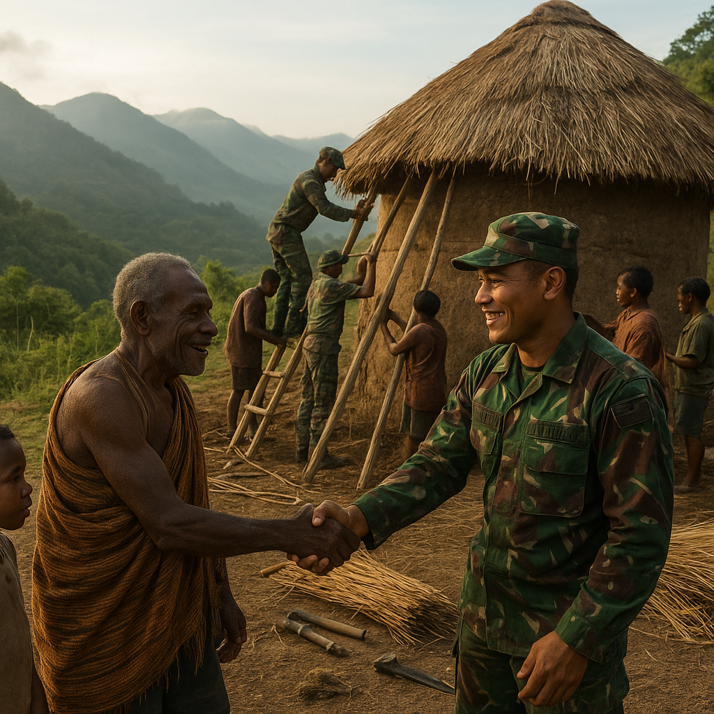 Satgas Yonif 731/Kabaresi Bantu Bangun Honai di Puncak Papua, Warga Julukoma: Kami Merasa Sangat Diperhatikan