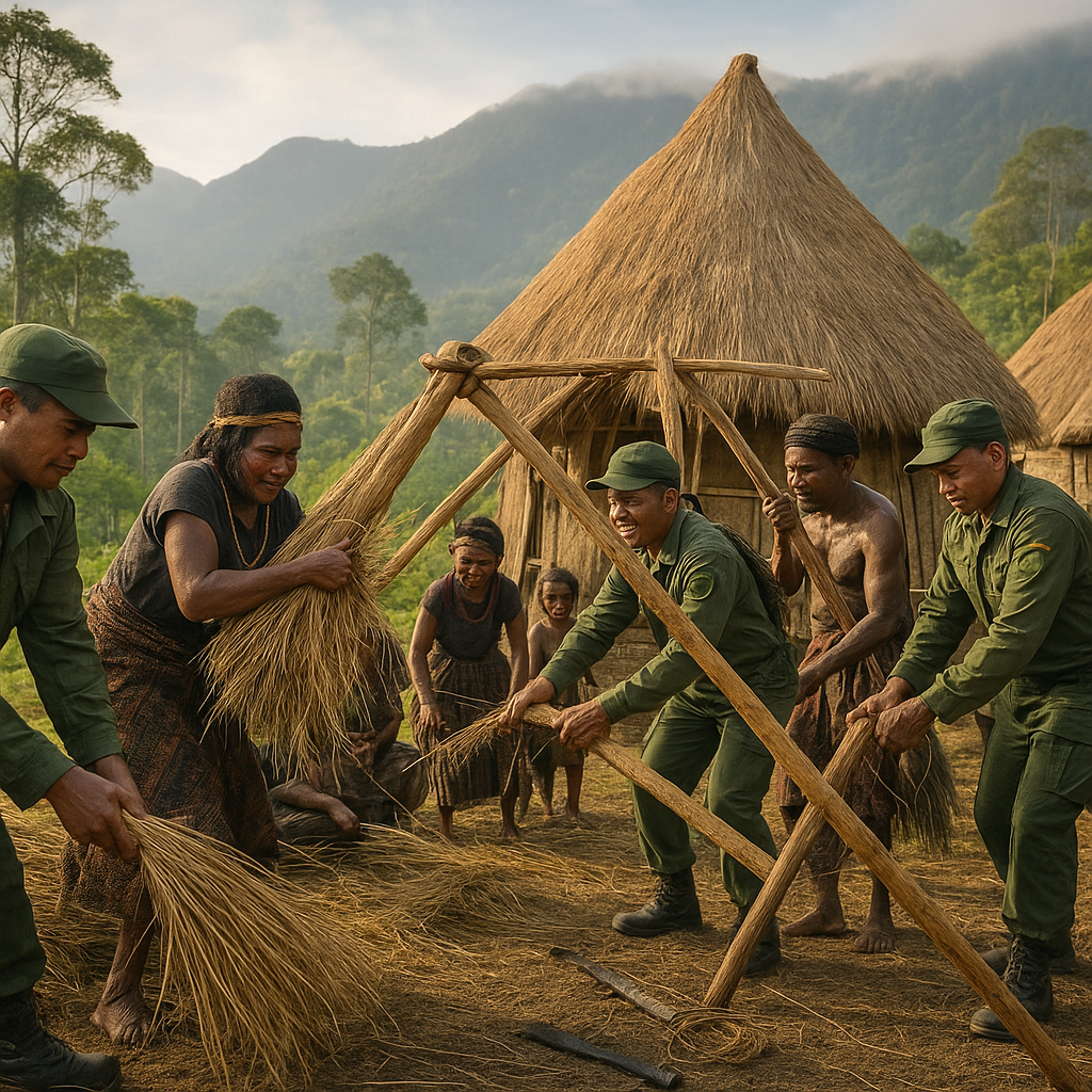 Satgas Yonif 731/Kabaresi Bantu Bangun Honai di Puncak Papua, Warga Julukoma: Kami Merasa Sangat Diperhatikan