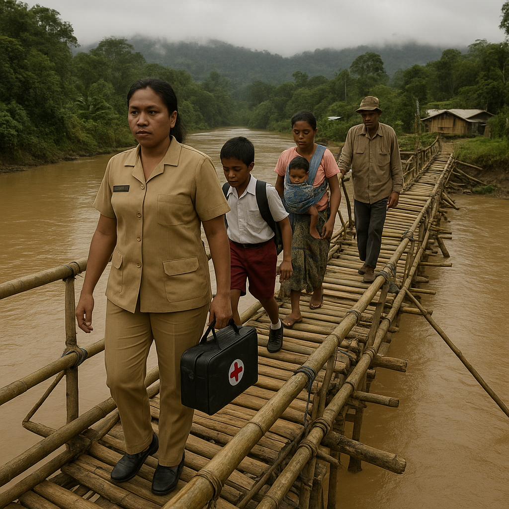 Jembatan Darurat di Perbatasan Papua: Menyeberangi Sungai dengan Bambu dan Ikat Tali