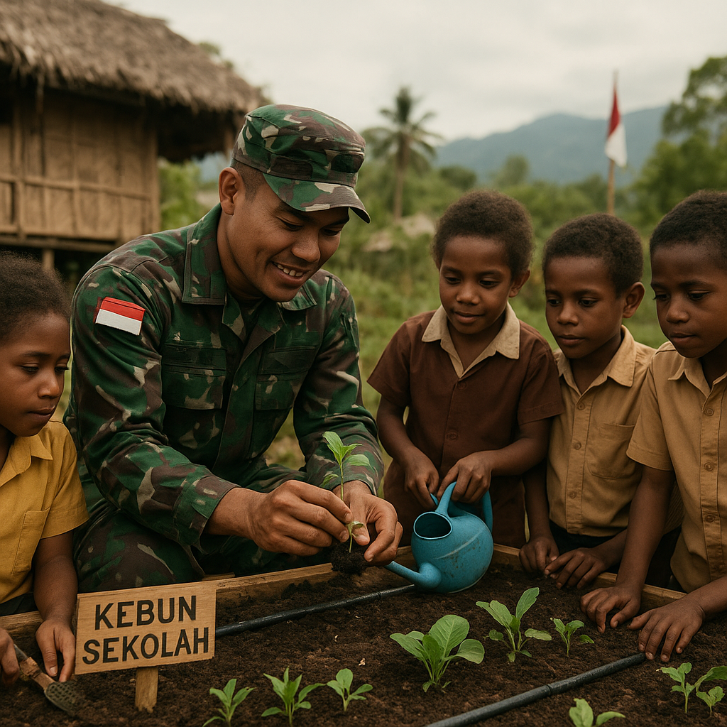 Prajurit TNI Ajarkan Anak Perbatasan Papua Cara Berkebun Modern