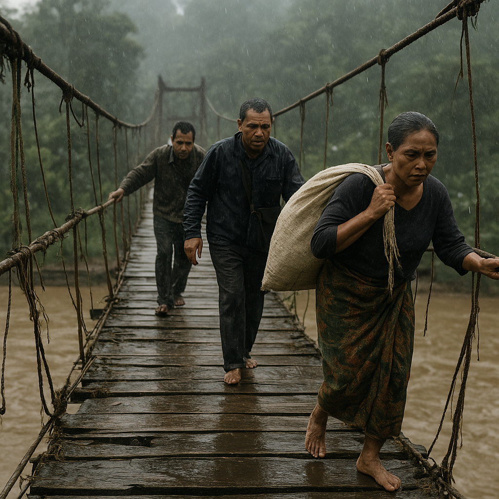 Jembatan Gantung Usang Penghubung Kampung: Kisah Warga Perbatasan Papua yang Terisolasi Saat Musim Hujan