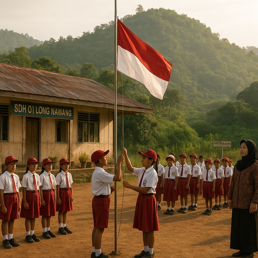 Upacara Bendera di Bawah Bukit Perbatasan: Semangat NKRI di SDN 01 Long Nawang