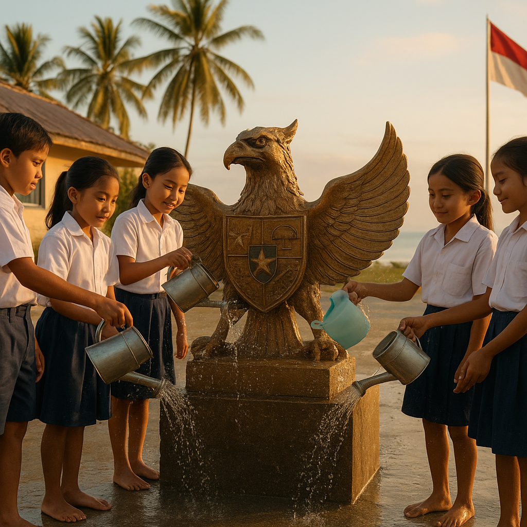 Patung Garuda di Pulau Rote, Tiap Pagi Disiram oleh Anak Sekolah