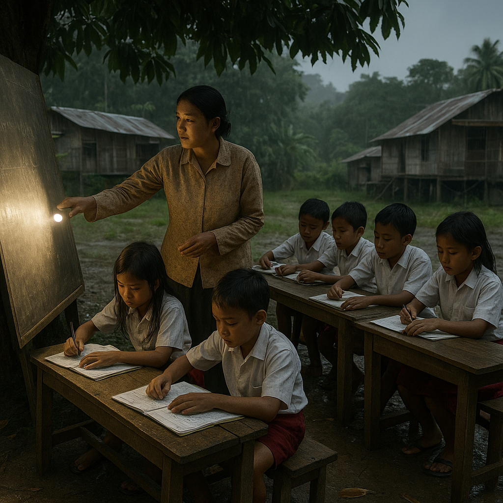 Potret Sekolah di Perbatasan: Guru Mengajar dengan Senter, Siswa Belajar di Bawah Pohon