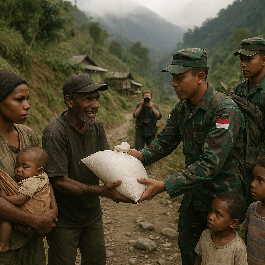 Prajurit TNI Bagikan Sembako ke Warga Terisolasi di Pegunungan Papua