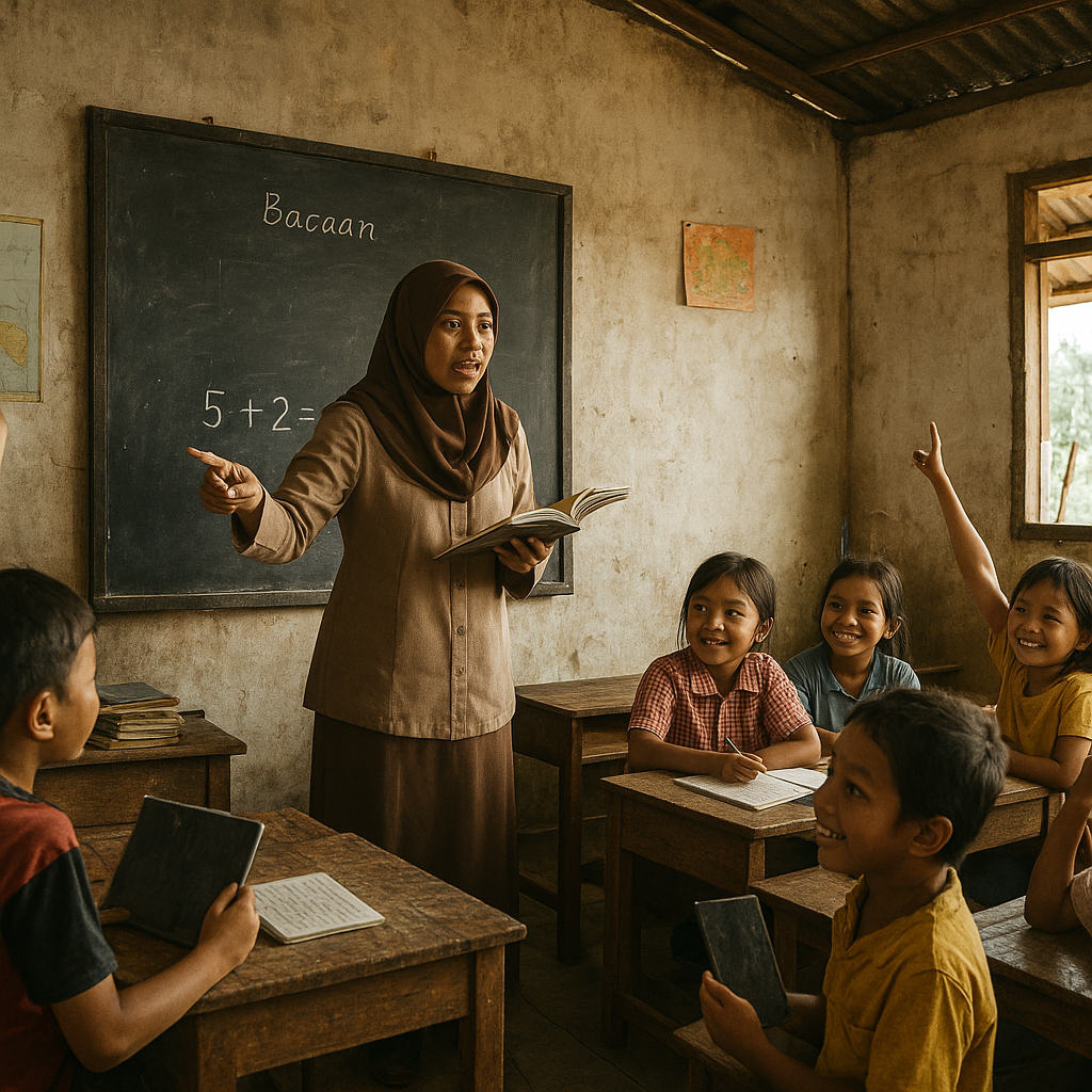 Guru Sukarelawan Mengabdi di Sekolah Perbatasan Nunukan, Mengajar 3 Kelas Sekaligus