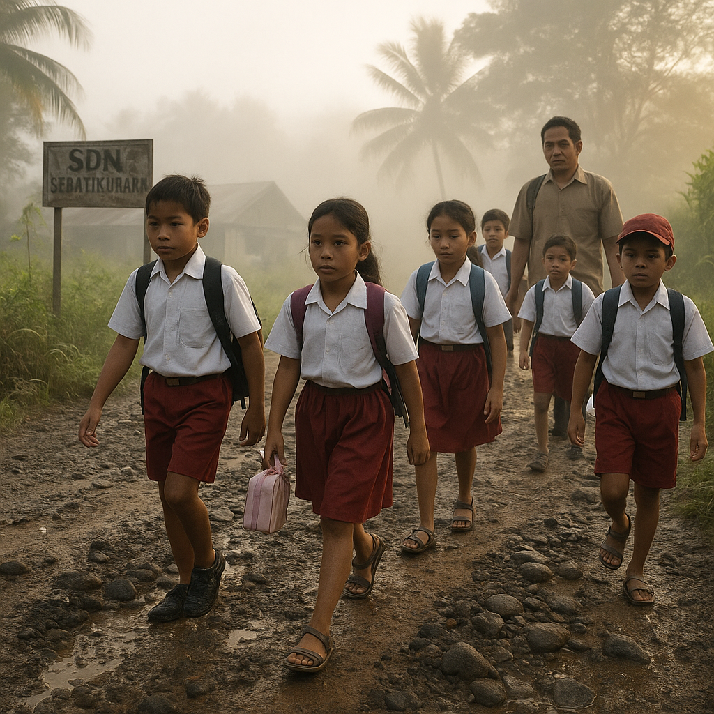 Jalan Berlubang dan Harapan: Perjalanan Siswa SDN 3 Sebatik Utara Menembus Kabut Pagi