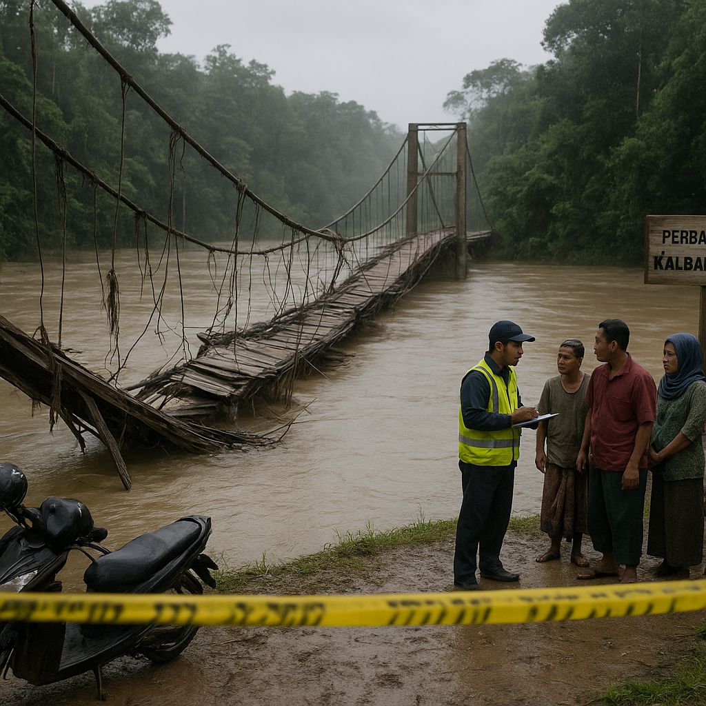 Jembatan Gantung Rusak Parah Putuskan Akses 5 Desa di Perbatasan Kalbar-Malaysia