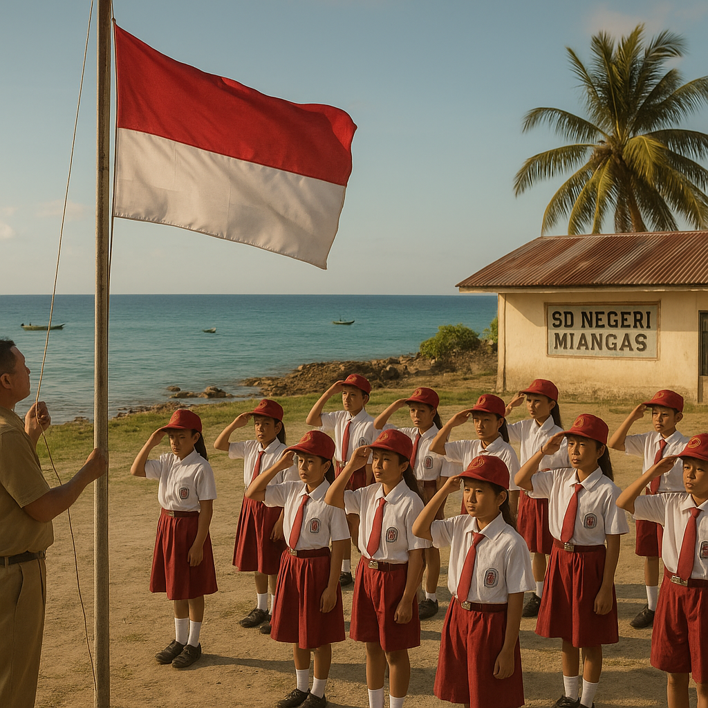 Upacara Bendera di SD Terdepan Pulau Miangas: Menghadap Laut, Mengibarkan Merah Putih di Ujung Utara RI