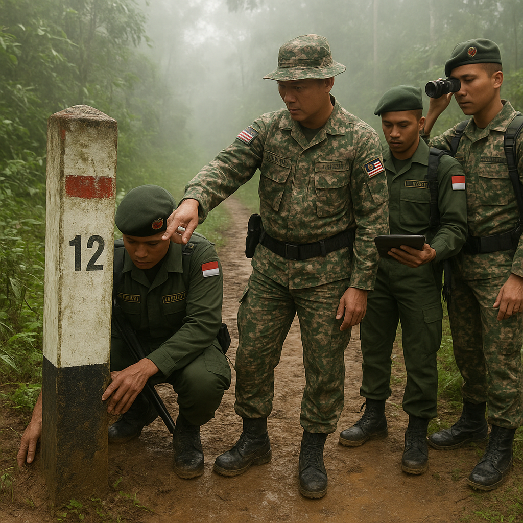 Satgas Pamtas Yonarmed 13 Kostrad dan TDM Gelar Patroli Bersama Jaga Patok Perbatasan
