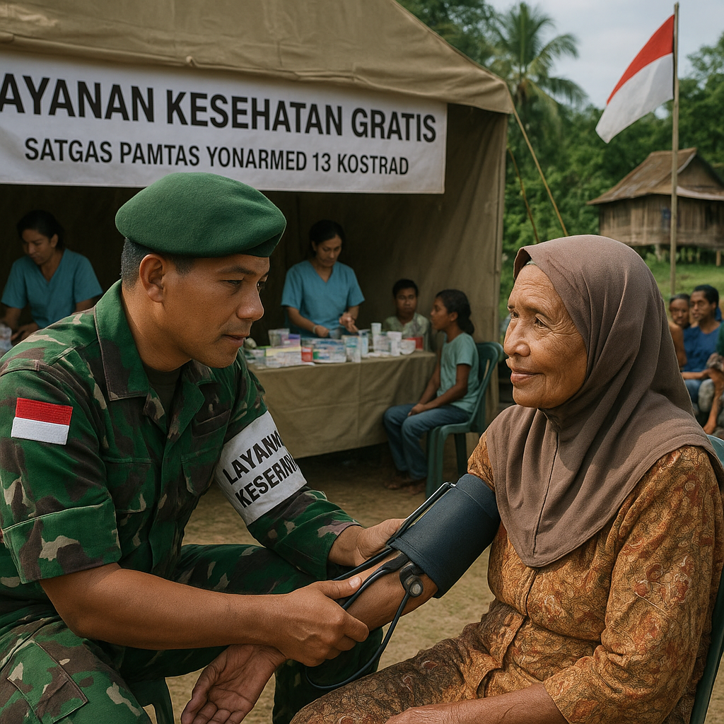 Satgas Pamtas Yonarmed 13 Kostrad Berikan Layanan Kesehatan Gratis bagi Warga Perbatasan