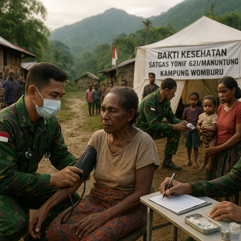 Satgas Yonif 621/Manuntung Hadir di Sinak, Warga Kampung Womburu Dapat Pemeriksaan Kesehatan Gratis