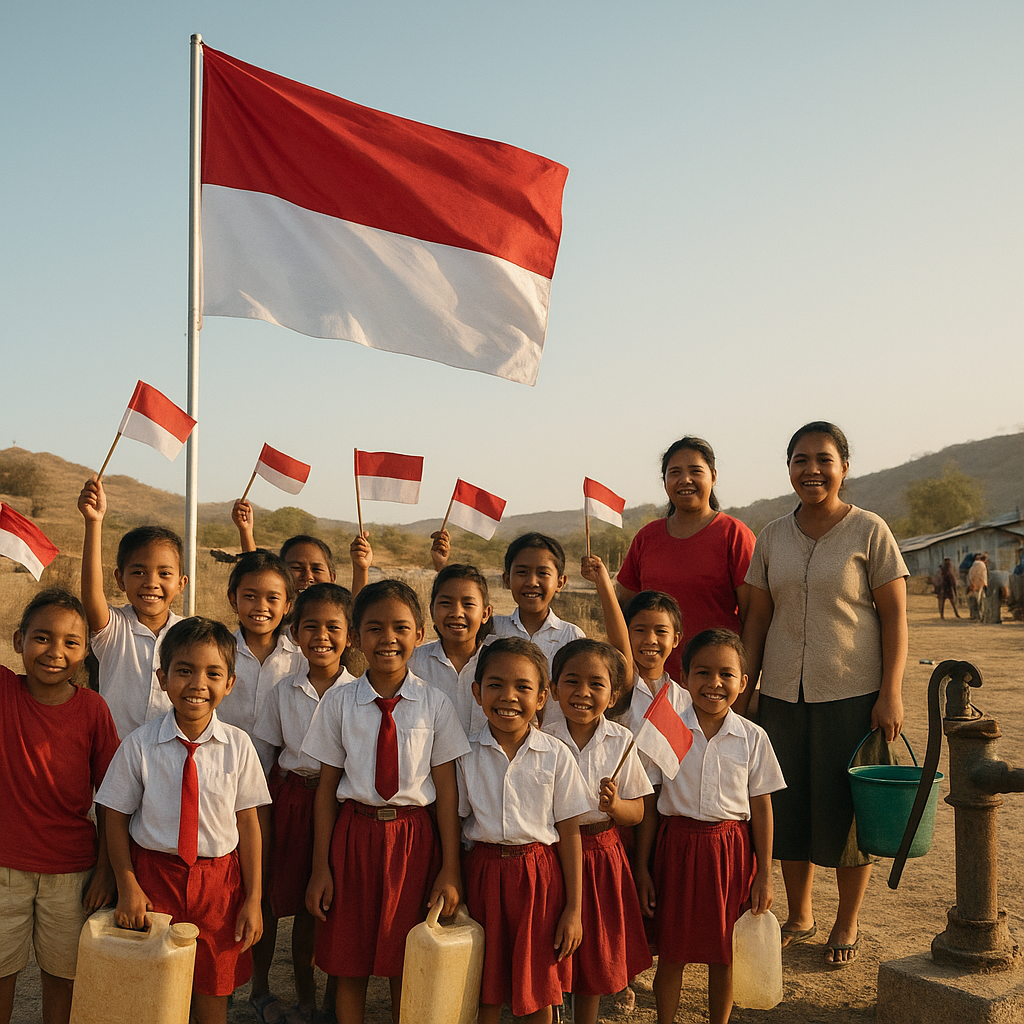 Potret Senyum di Bawah Tiang Bendera Raksasa: Anak-Anak Perbatasan Sambut HUT ke-81 RI di Motaain