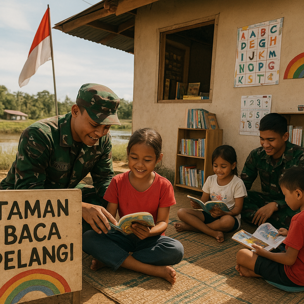 Dari Pos Pengamanan ke Taman Baca: Inisiatif Satgas Pamtas Yonif 643 Bantu Anak-Anak Perbatasan Belajar