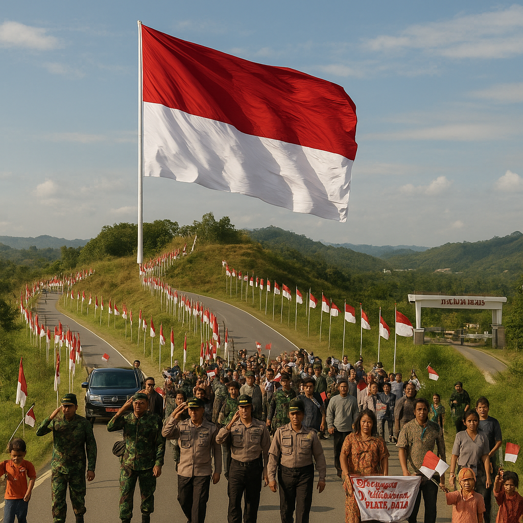 Merah Putih Raksasa Berkibar di Perbatasan RI-Malaysia, 1.000 Bendera Hiasi Aruk