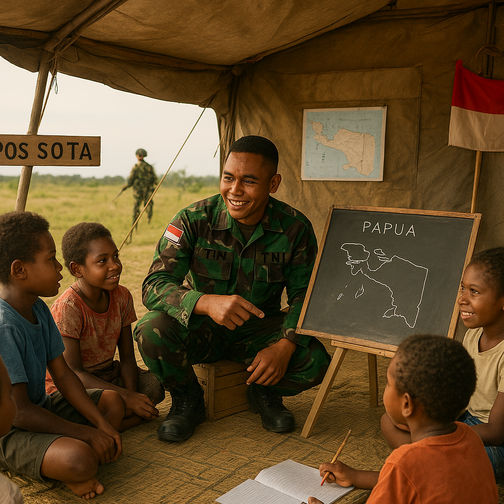 Prajurit TNI di Perbatasan Sota Juga Jadi Guru Bantu bagi Anak-Anak Papua