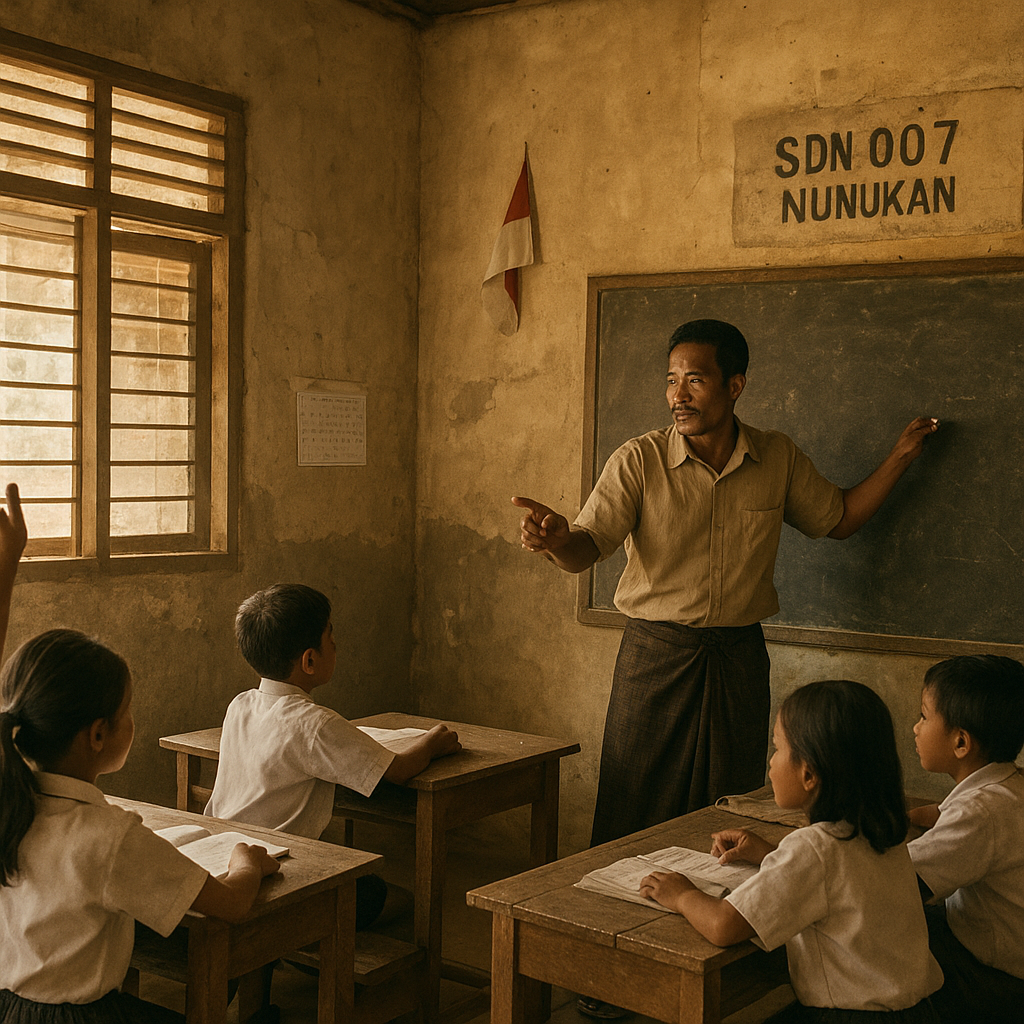 Guru Tunggal di SD Perbatasan Nunukan: Mengajar 3 Kelas Sekaligus dengan Kapur dan Papan Tulis Usang