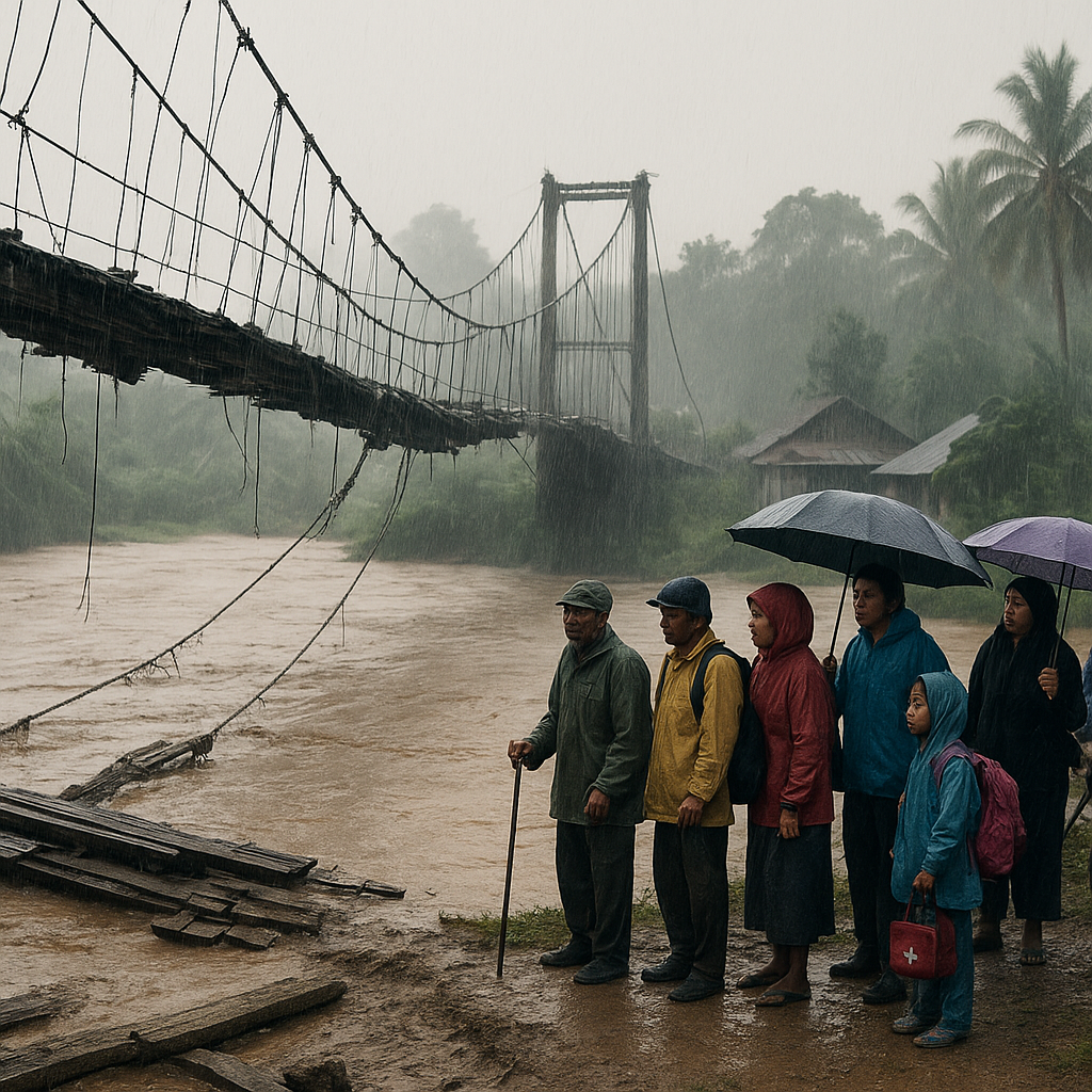 Jembatan Gantung Rusak Parah, Warga Perbatasan Kalbar Terisolasi Saat Hujan