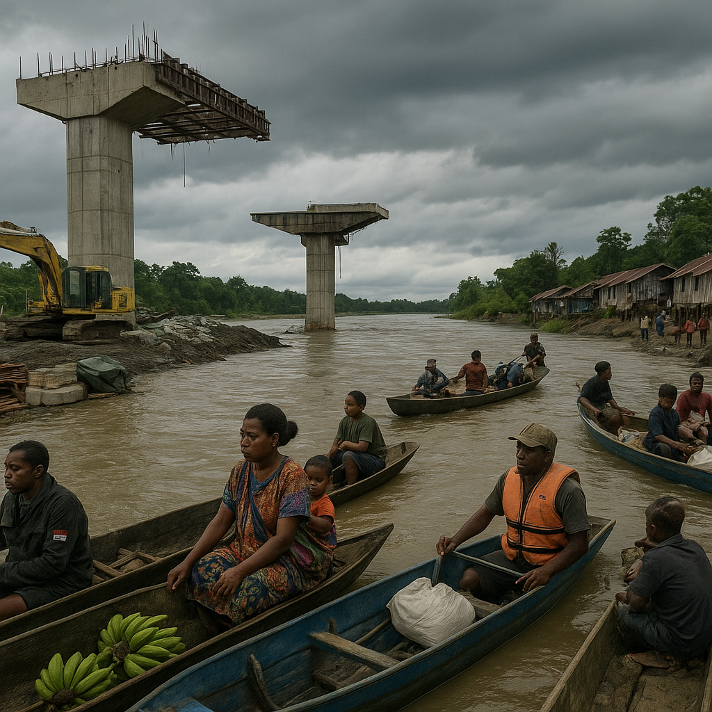 Jembatan Tembus Batas: Pembangunan Jembatan Skouw-Wutung Molor, Warga Papua dan PNG Masih Andalkan Perahu
