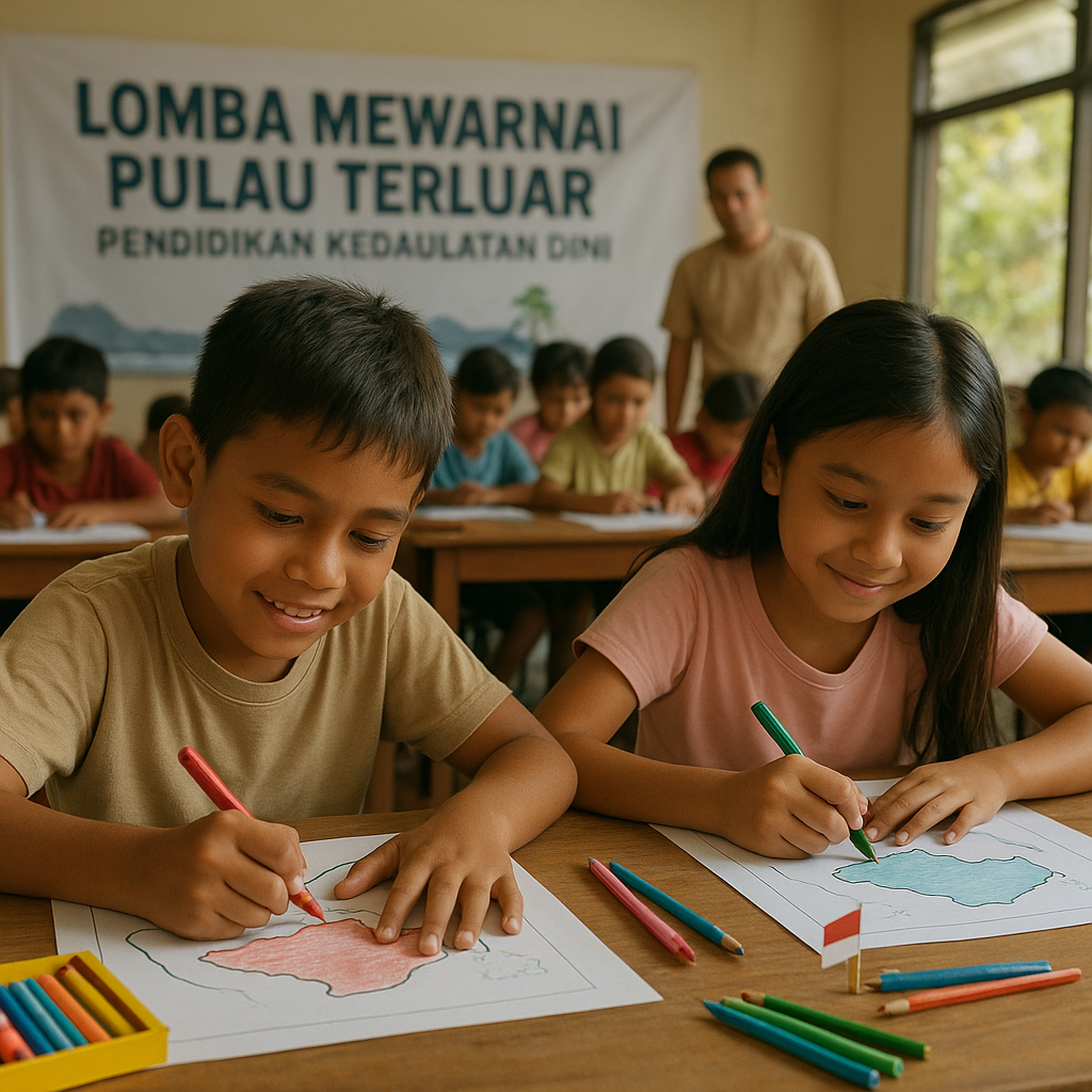 Anak-anak Perbatasan Sangihe Antusias Ikuti Lomba Mewarnai Gambar Pulau-pulau Terluar