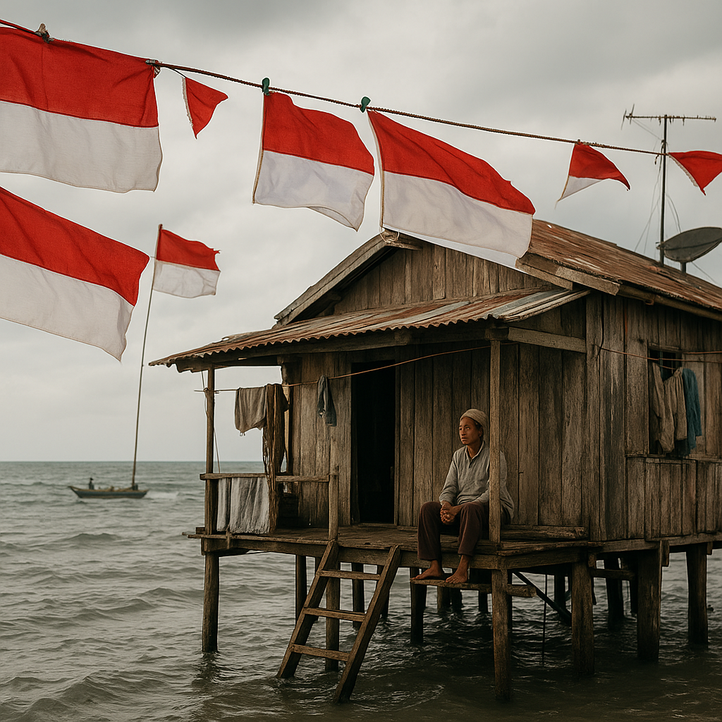 Jemuran Bendera Merah Putih di Atas Rumah Panggung Pulau Rondo