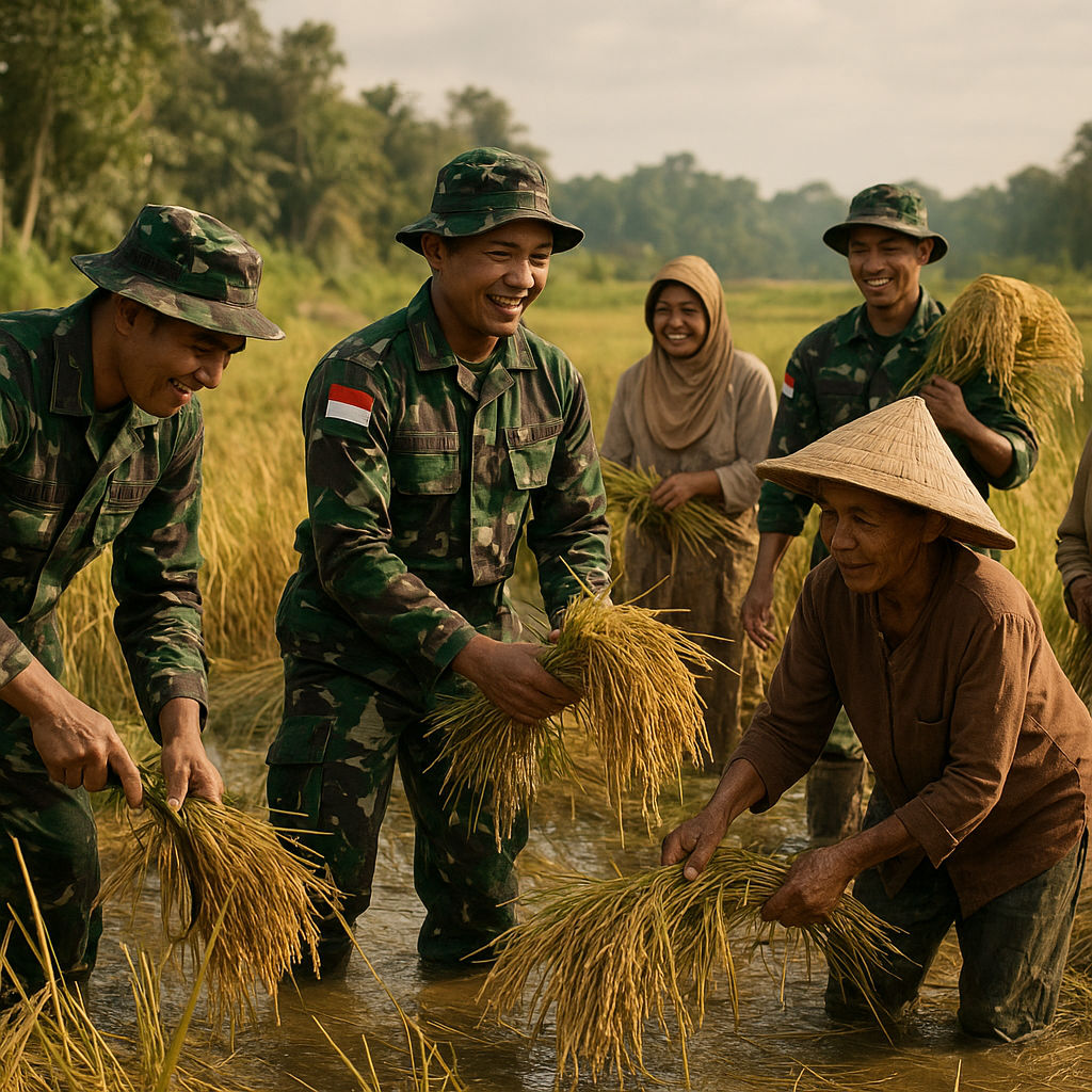 Prajurit TNI Perbatasan Bantu Warga Panen Padi di Nunukan, Wujud Kebersamaan di Ujung Negeri