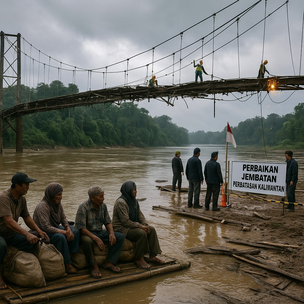 Hari Kedua Perbaikan: Jembatan Penghubung Nanga Badau di Perbatasan Kalimantan Mulai Dibongkar