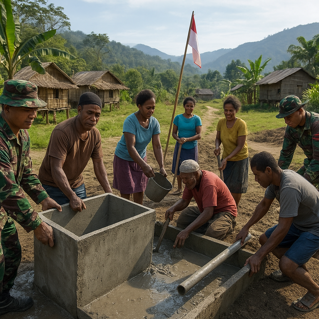 Bahu-membahu di Paniai, Prajurit Marinir dan Warga Bikin Penampungan Air Bersih