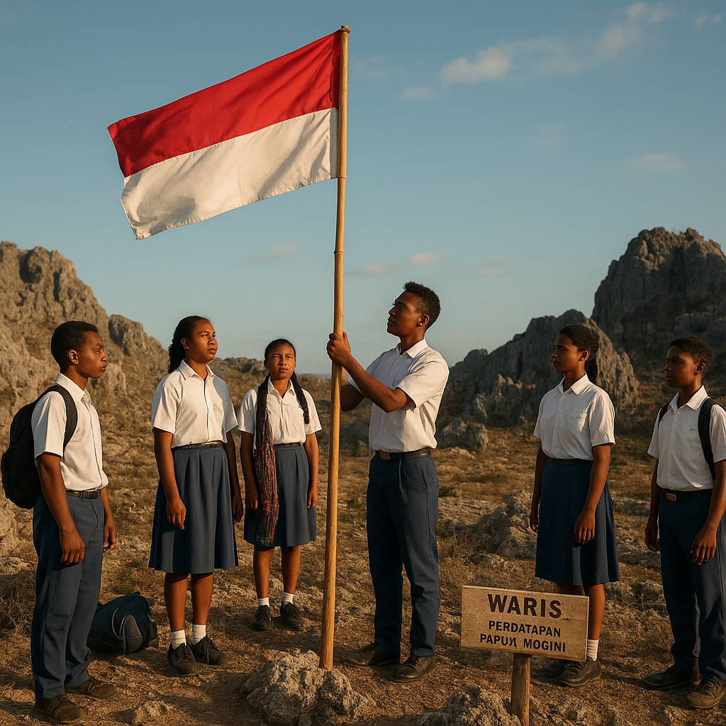 Pelajar Papua Kibarkan Merah Putih di Bukit Karst Perbatasan Papua Nugini