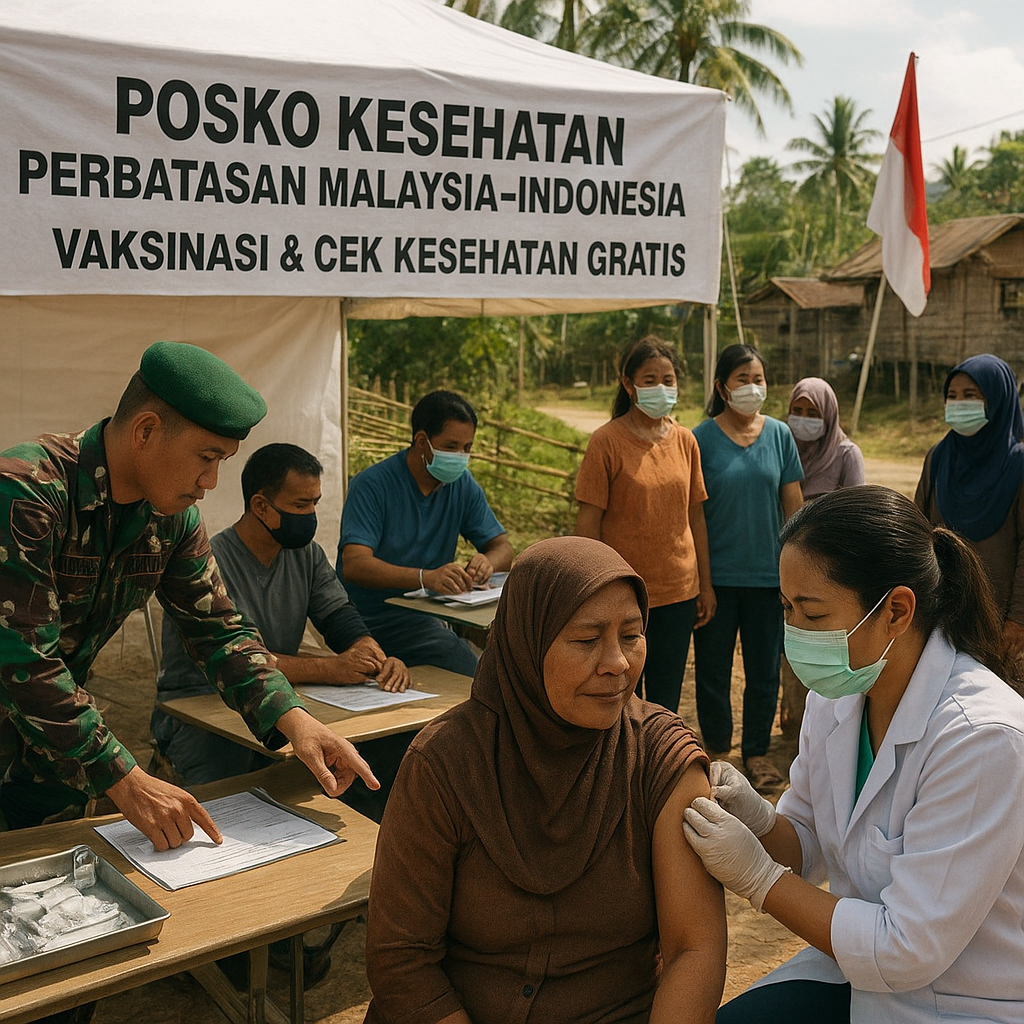 Posko Kesehatan di Perbatasan Malaysia–Indonesia Layani Vaksinasi dan Cek Kesehatan Gratis