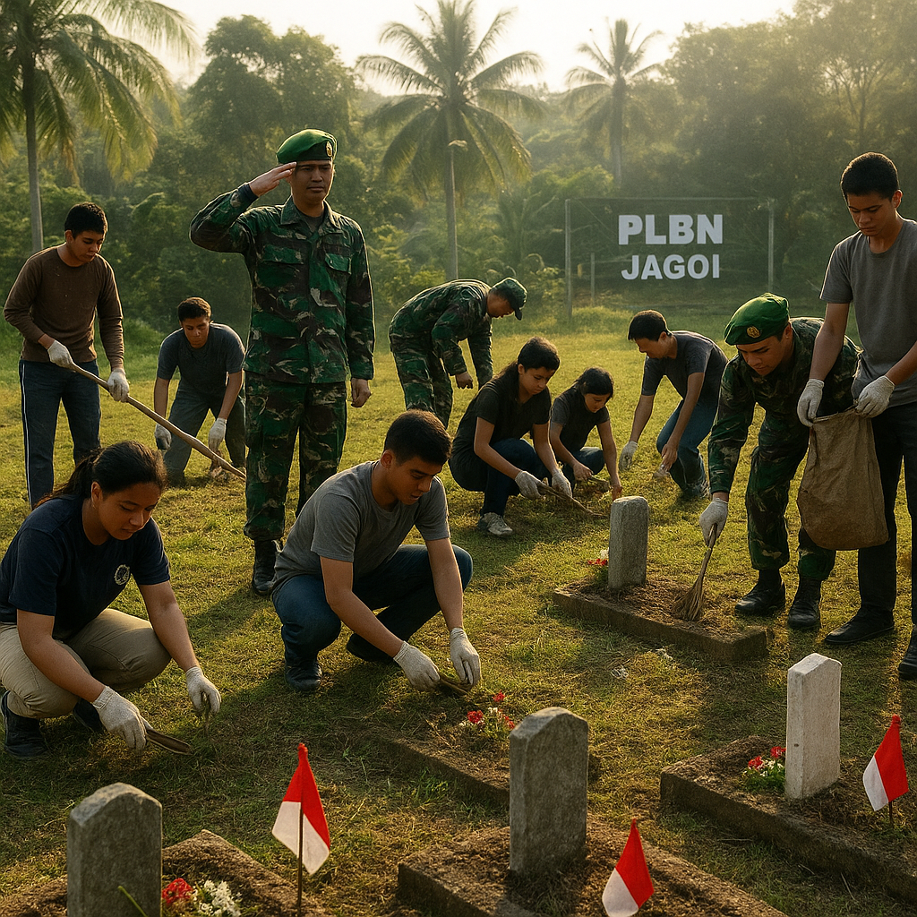 Koramil di Tapal Batas Kalbar Gelar Gotong Royong Bersihkan Makam Pahlawan Tak Dikenal