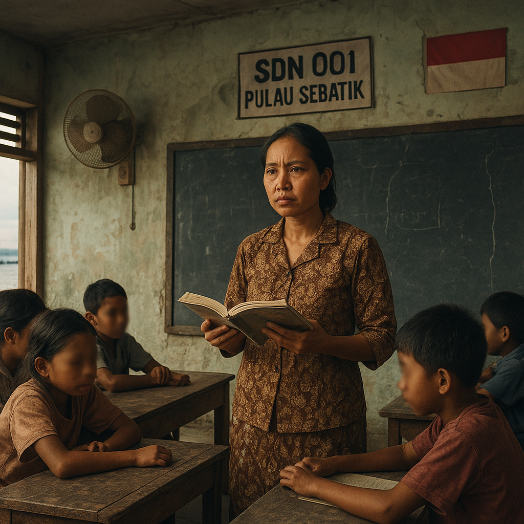 Sekolah Tapal Batas: Guru Mengajar dengan Satu Buku untuk Tiga Kelas di Sebatik