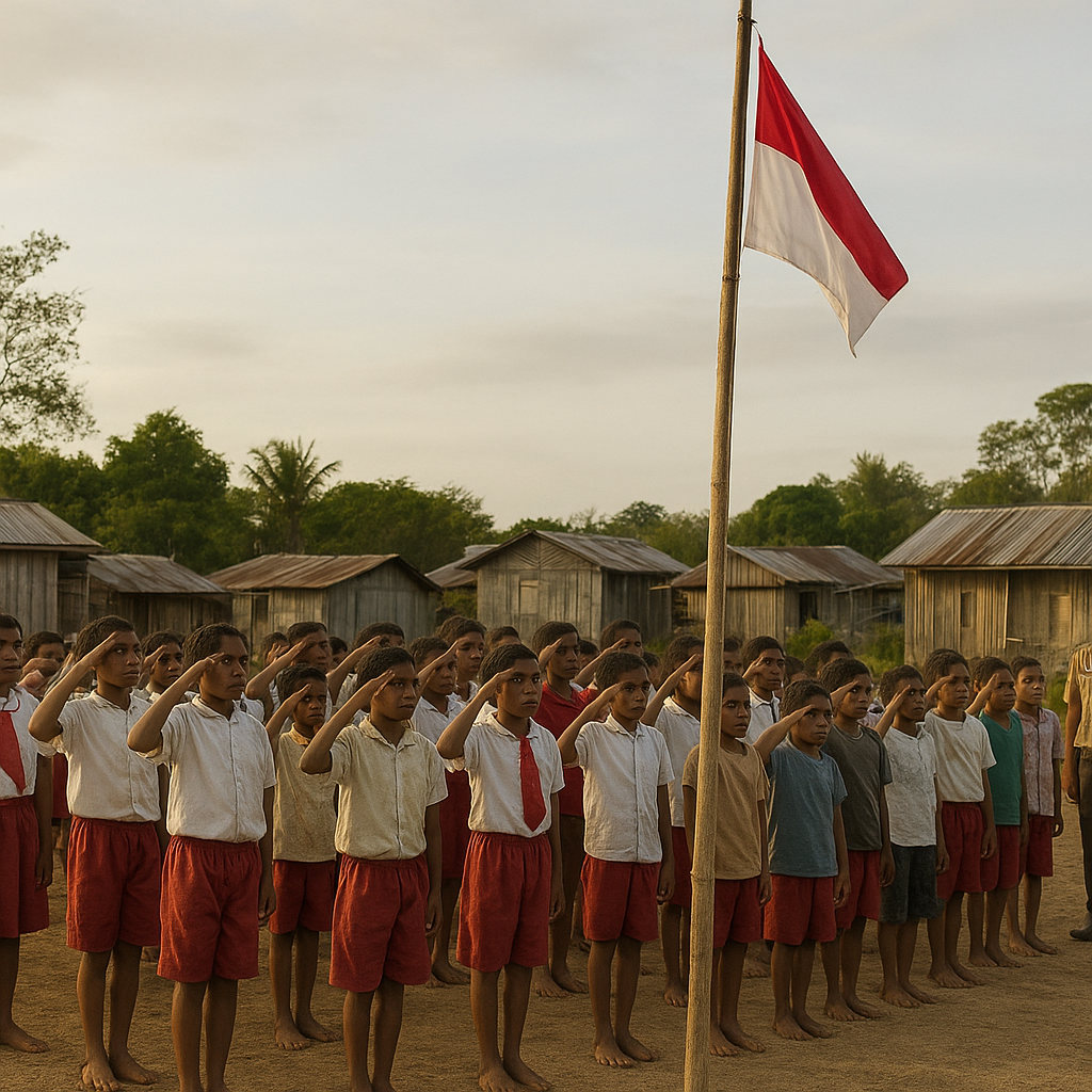 Upacara Bendera Sederhana di PLBN Sota, Diikuti Puluhan Anak Perbatasan