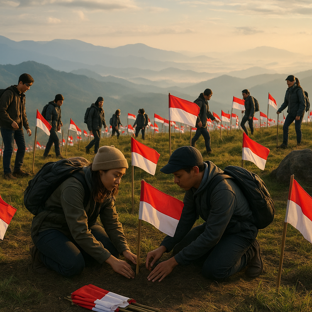 Relawan Sebar Bendera di Puncak Bukit Perbatasan Meratus: Kami Indonesia Sampai Ujung