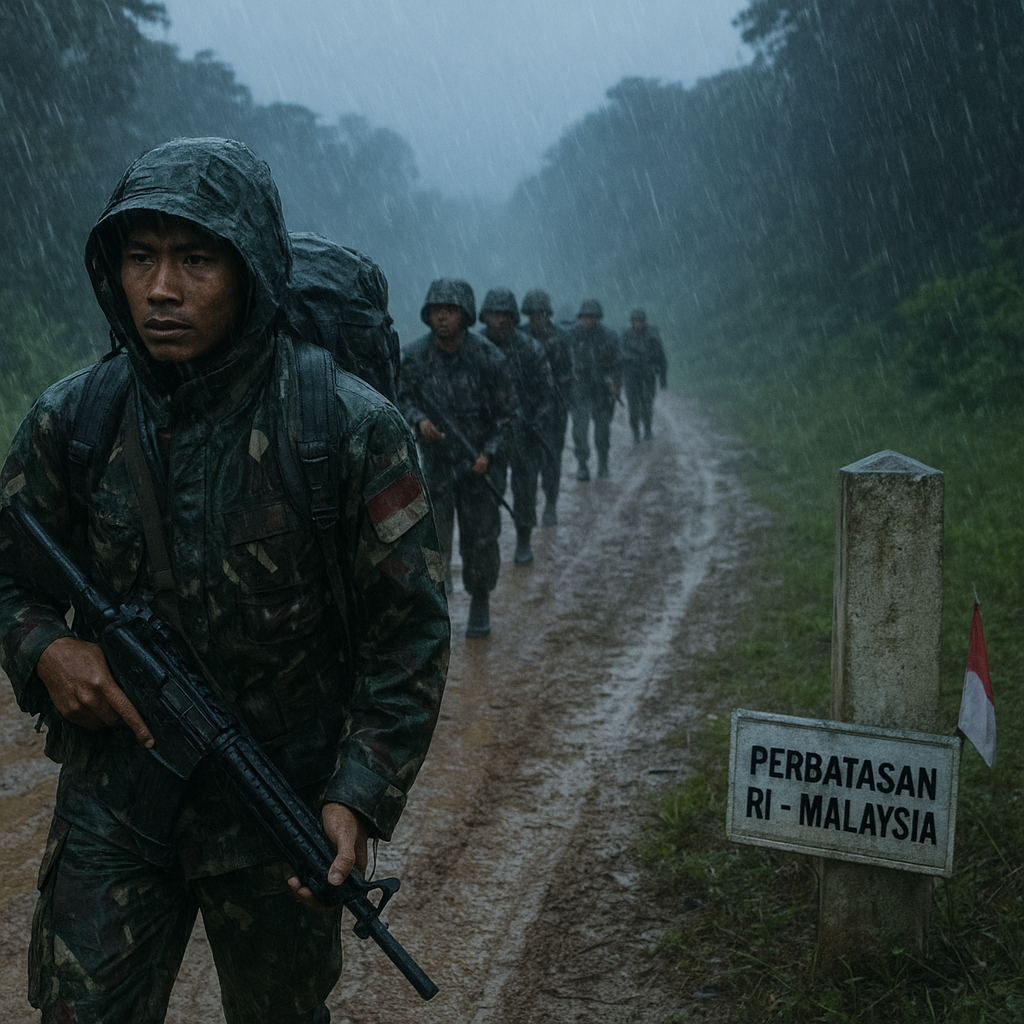 Rutinitas Patroli TNI di Perbatasan Darat RI-Malaysia, Entikong: Hujan Badai tak Halangi