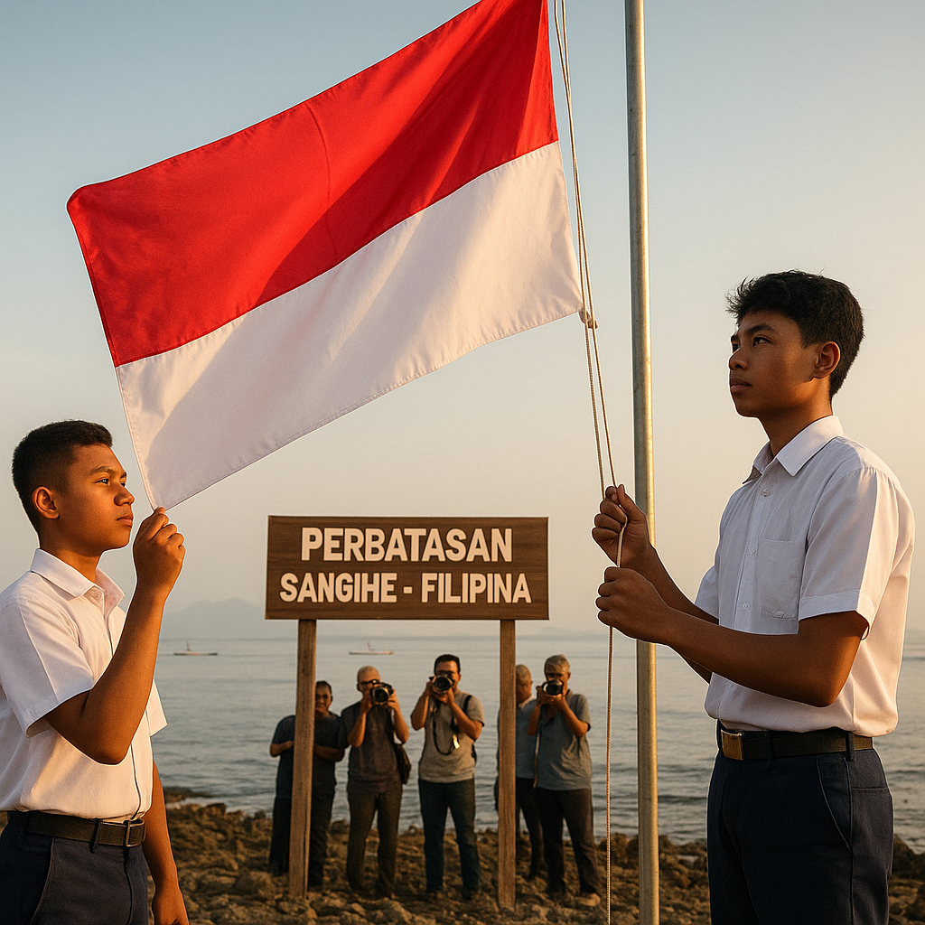 Dua Siswa Tanpa Status Kewarganegaraan Jadi Pengibar Bendera di Perbatasan Sangihe-Filipina
