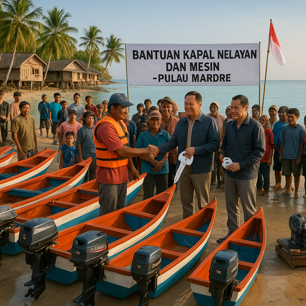 Kampung Nelayan di Pulau Terluar Marore Dapat Bantuan Kapal Nelayan dan Mesin
