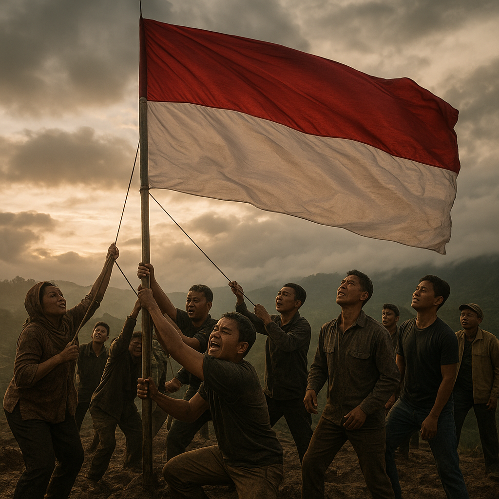 Nasionalisme: Bendera Merah Putih Raksasa Dikibarkan di Bukit Perbatasan RI-Malaysia, Tegakkan Kedaulatan