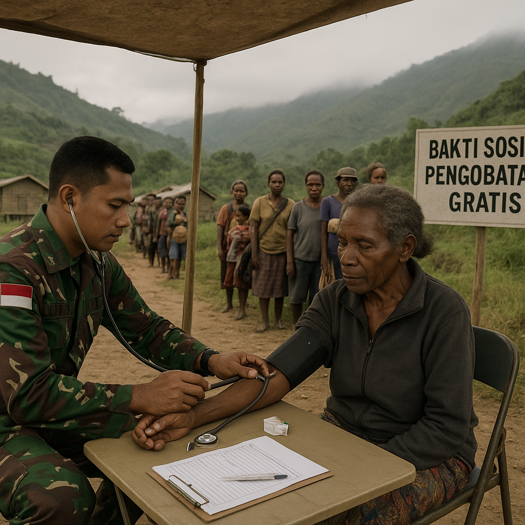 Bakti Sosisal TNI di Kampung Perbatasan Berpelosok, Warga Antre Berobat Gratis